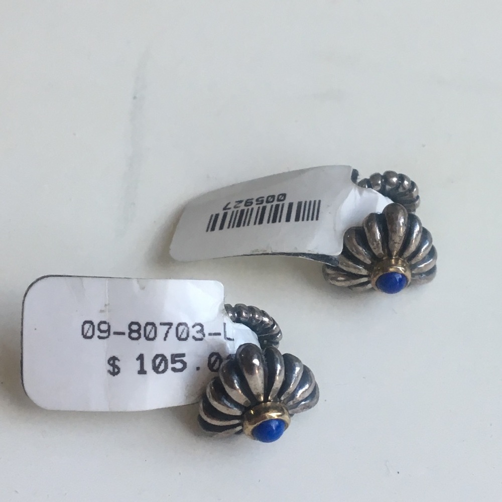 Silver/gold and blue stone cuff links - Picture 2 of 5